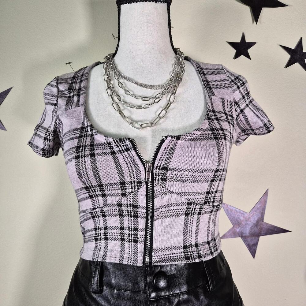 Y2K 90s Plaid Gothic Zip Crop Fairy Grunge Alt‎ Skater Mall Goth Whimsigoth XXS